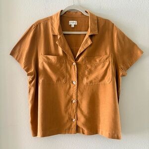 WONDERLY Short Sleeve Linen Boxy Camp Shirt | Henna Brown | Size XL